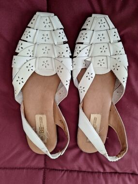 Basic Editions White Braided Cutout Slingback Sandals